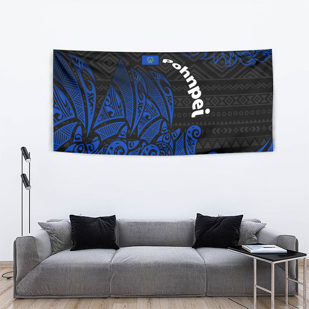 Pohnpei Federated States Of Micronesia Tapestry Polynesian Tribal Heritage Art With Blue Island Tattoo Patterns