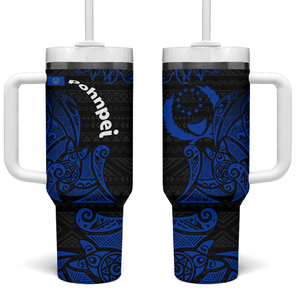 Pohnpei Federated States Of Micronesia Tumbler With Handle Polynesian Tribal Heritage Art With Blue Island Tattoo Patterns TS04 One Size: 40 oz Black Blue - Polynesian Pride