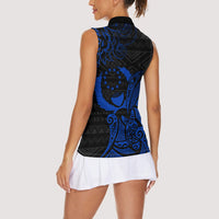 Pohnpei Federated States Of Micronesia Women Sleeveless Polo Shirt Polynesian Tribal Heritage Art With Blue Island Tattoo Patterns