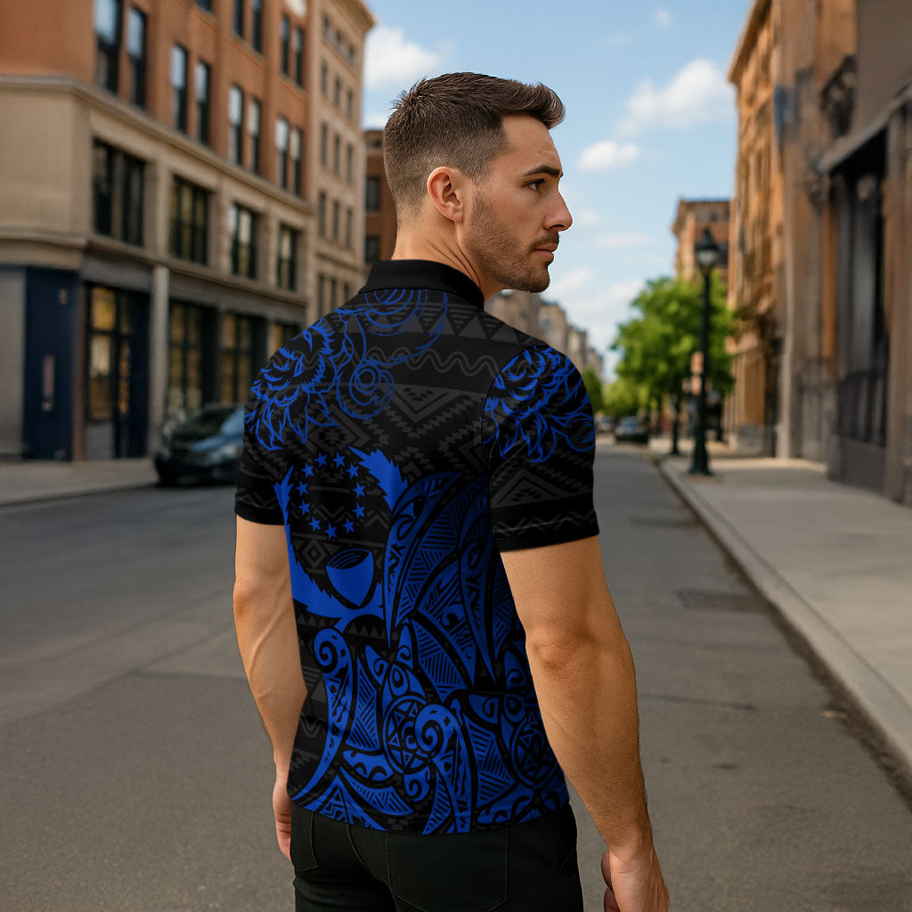 Pohnpei Federated States Of Micronesia Zipper Polo Shirt Polynesian Tribal Heritage Art With Blue Island Tattoo Patterns