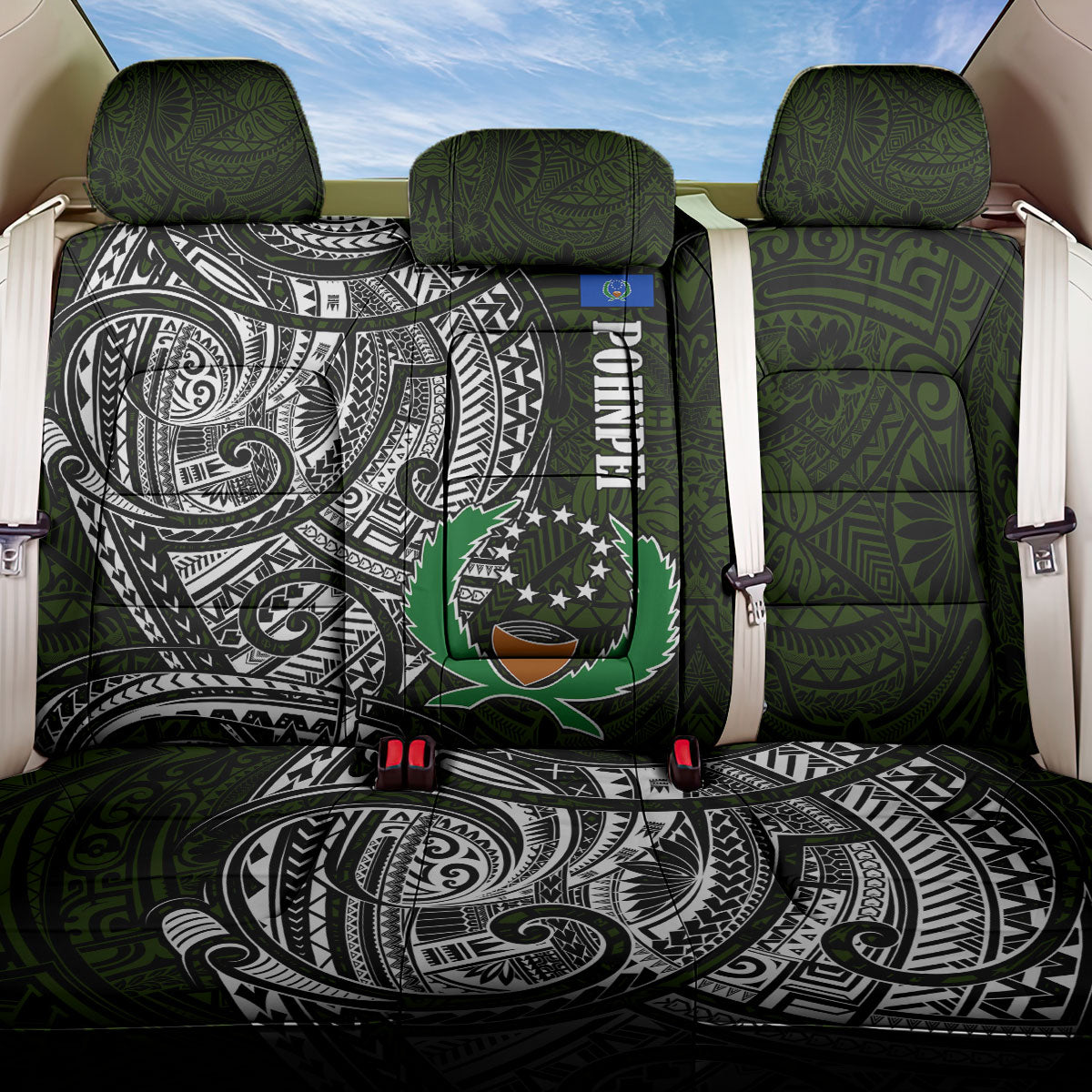 Pohnpei Federated States Of Micronesia Back Car Seat Cover Polynesian Tribal Heritage Art With Kaselehlie State Seal