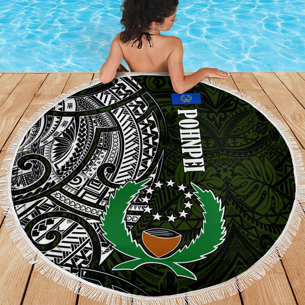 Pohnpei Federated States Of Micronesia Beach Blanket Polynesian Tribal Heritage Art With Kaselehlie State Seal