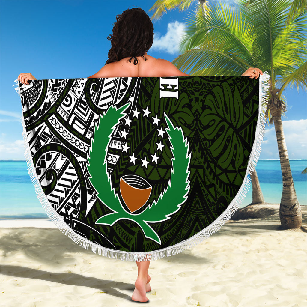 Pohnpei Federated States Of Micronesia Beach Blanket Polynesian Tribal Heritage Art With Kaselehlie State Seal