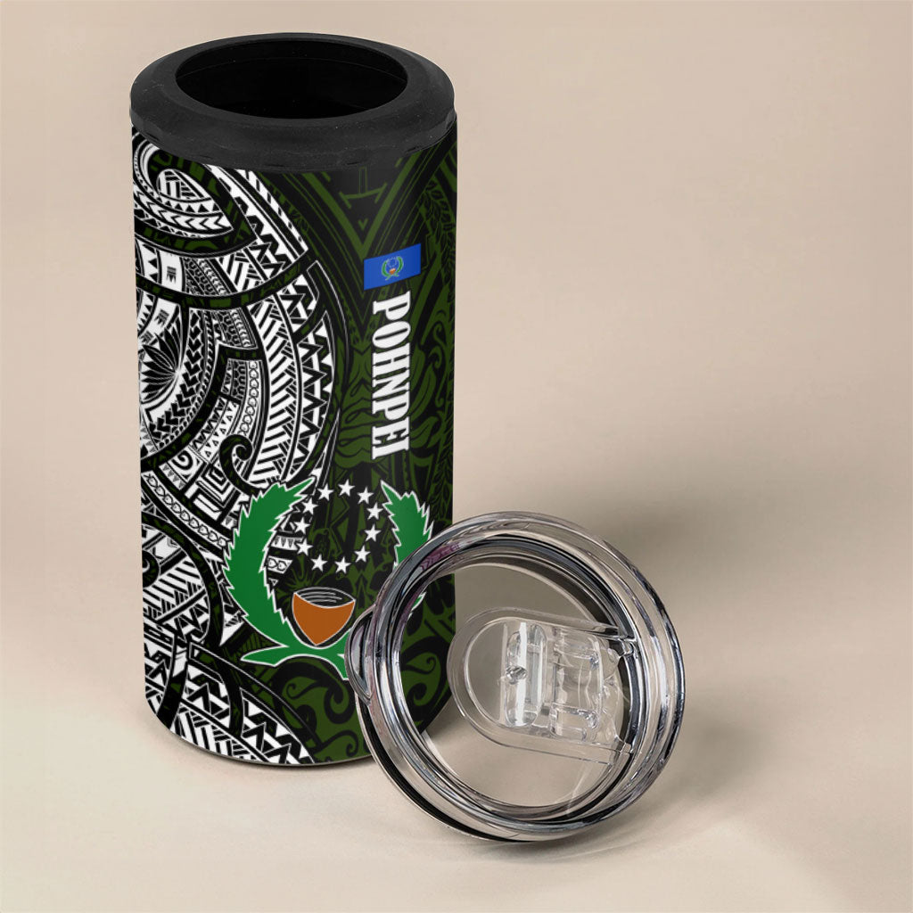 Pohnpei Federated States Of Micronesia 4 in 1 Can Cooler Tumbler Polynesian Tribal Heritage Art With Kaselehlie State Seal