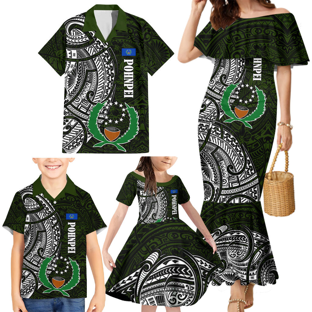 Pohnpei Federated States Of Micronesia Family Matching Mermaid Dress and Hawaiian Shirt Polynesian Tribal Heritage Art With Kaselehlie State Seal