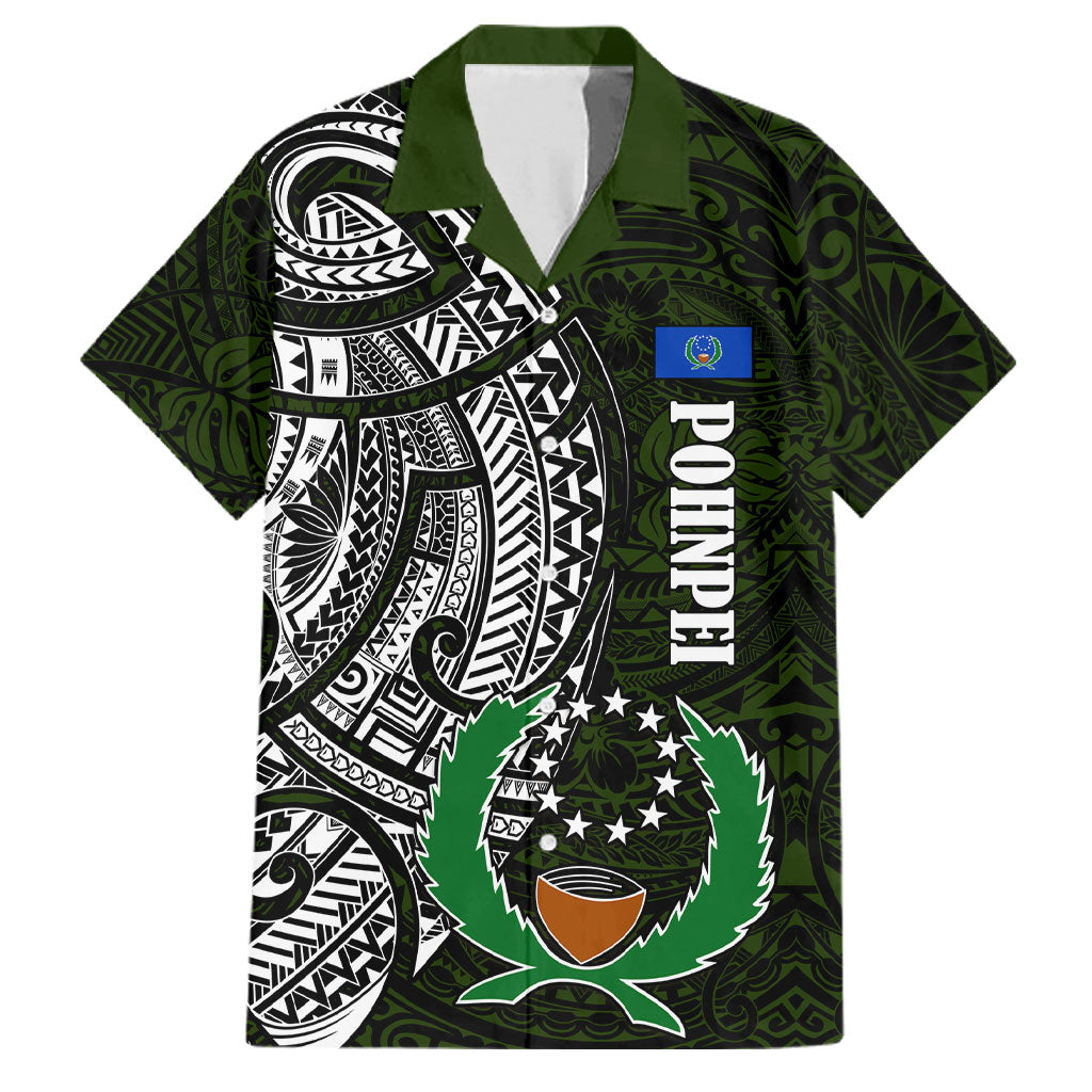 Pohnpei Federated States Of Micronesia Family Matching Off Shoulder Maxi Dress and Hawaiian Shirt Polynesian Tribal Heritage Art With Kaselehlie State Seal