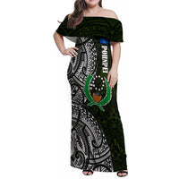 Pohnpei Federated States Of Micronesia Family Matching Off Shoulder Maxi Dress and Hawaiian Shirt Polynesian Tribal Heritage Art With Kaselehlie State Seal
