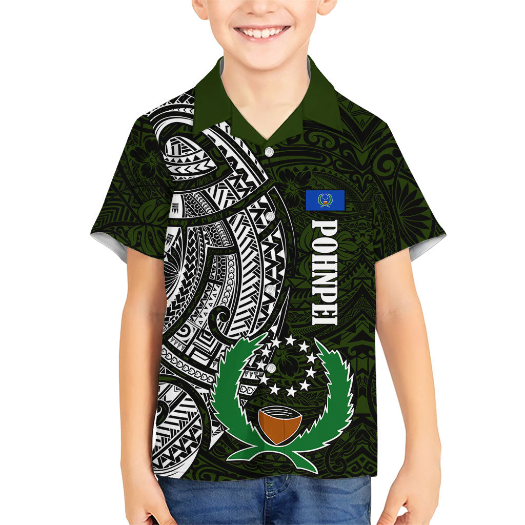 Pohnpei Federated States Of Micronesia Kid Hawaiian Shirt Polynesian Tribal Heritage Art With Kaselehlie State Seal