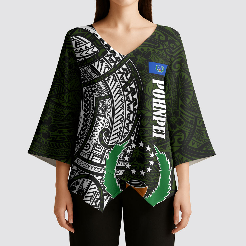 Pohnpei Federated States Of Micronesia Kimono Sleeve Blouse Polynesian Tribal Heritage Art With Kaselehlie State Seal