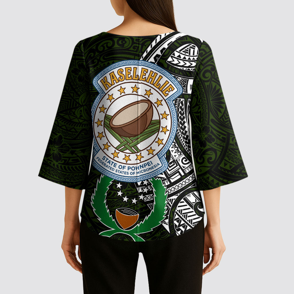 Pohnpei Federated States Of Micronesia Kimono Sleeve Blouse Polynesian Tribal Heritage Art With Kaselehlie State Seal