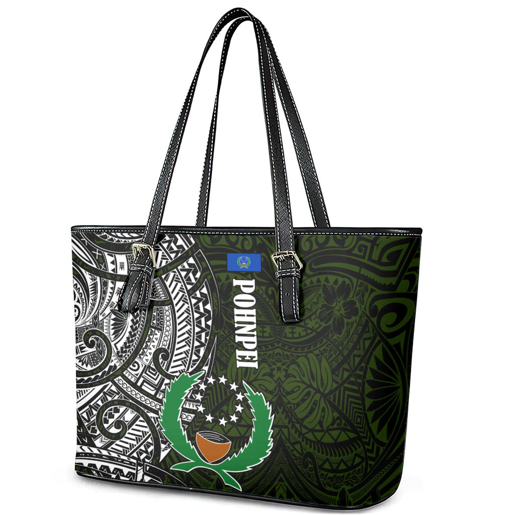 Pohnpei Federated States Of Micronesia Leather Tote Bag Polynesian Tribal Heritage Art With Kaselehlie State Seal