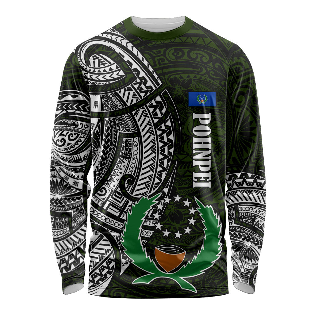 Pohnpei Federated States Of Micronesia Long Sleeve Shirt Polynesian Tribal Heritage Art With Kaselehlie State Seal