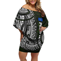 Pohnpei Federated States Of Micronesia Off Shoulder Short Dress Polynesian Tribal Heritage Art With Kaselehlie State Seal