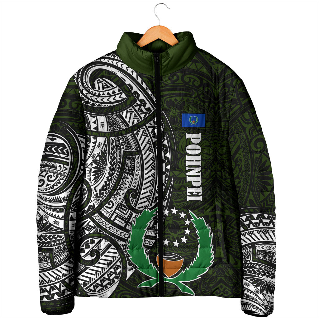 Pohnpei Federated States Of Micronesia Padded Jacket Polynesian Tribal Heritage Art With Kaselehlie State Seal