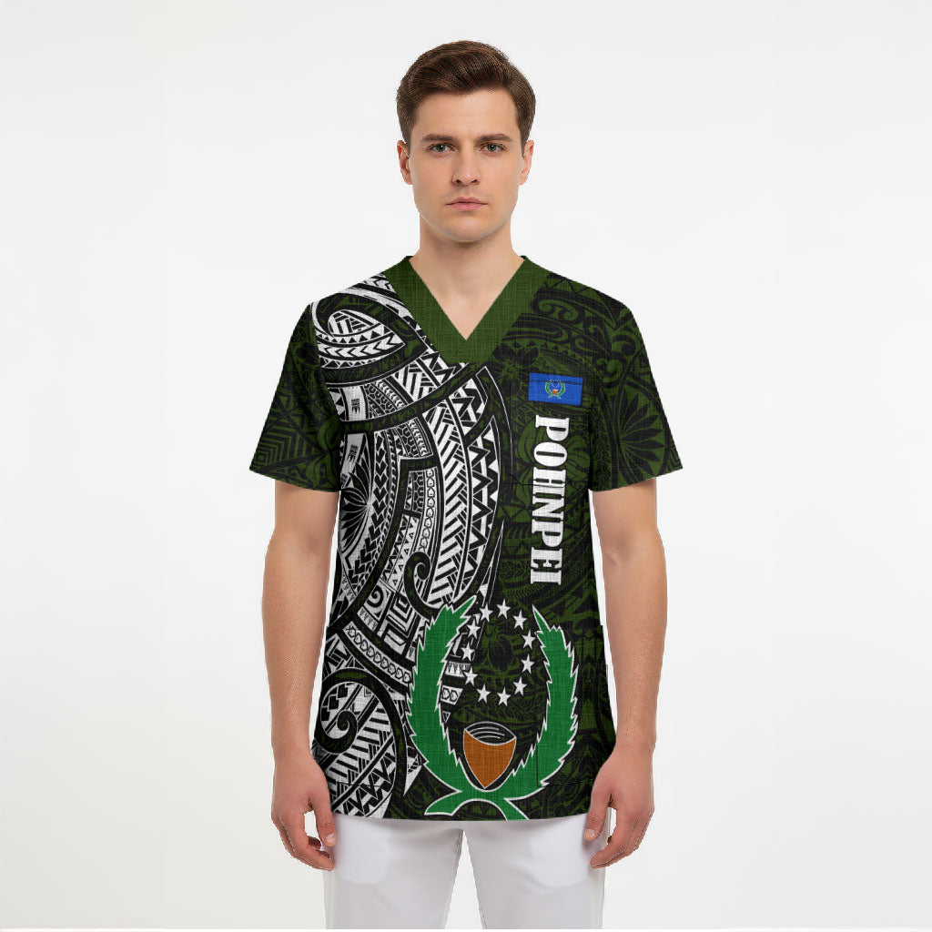 Pohnpei Federated States Of Micronesia Scrub Top Polynesian Tribal Heritage Art With Kaselehlie State Seal