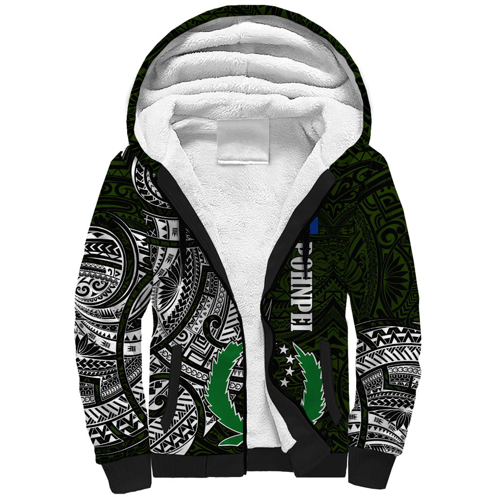 Pohnpei Federated States Of Micronesia Sherpa Hoodie Polynesian Tribal Heritage Art With Kaselehlie State Seal