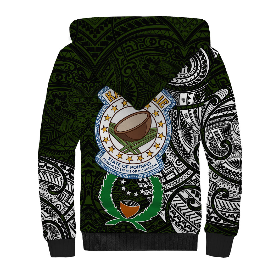 Pohnpei Federated States Of Micronesia Sherpa Hoodie Polynesian Tribal Heritage Art With Kaselehlie State Seal
