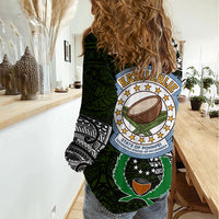 Pohnpei Federated States Of Micronesia Women Casual Shirt Polynesian Tribal Heritage Art With Kaselehlie State Seal