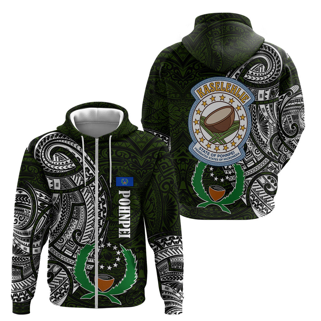 Pohnpei Federated States Of Micronesia Zip Hoodie Polynesian Tribal Heritage Art With Kaselehlie State Seal