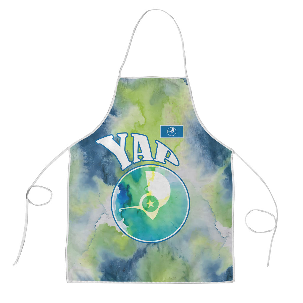 Yap Island Heritage Cultural Symbol Apron Micronesian Flag Stone Money Watercolor Abstract Art Design TS04 Green Blue - Polynesian Pride
