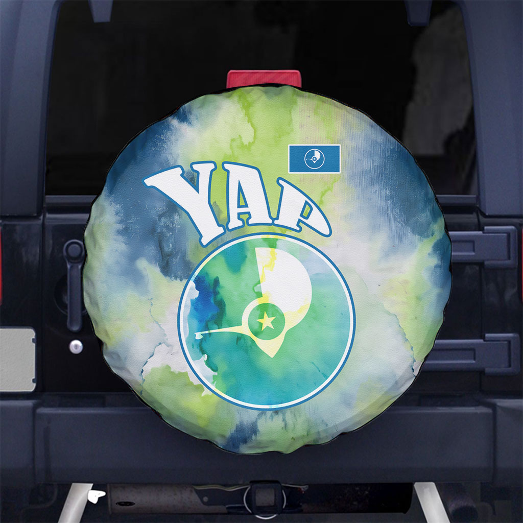 Yap Island Heritage Cultural Symbol Spare Tire Cover Micronesian Flag Stone Money Watercolor Abstract Art Design TS04 No hole Green Blue - Polynesian Pride