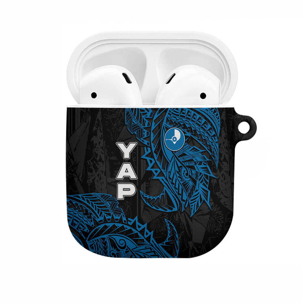 Yap Island Tribal Heritage AirPods Case Micronesian Polynesian Tattoo Pattern Blue Black Cultural Art