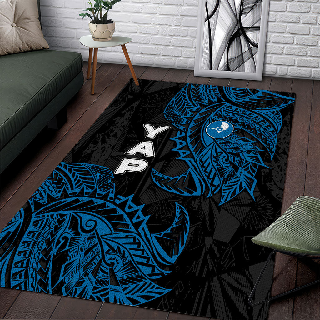 Yap Island Tribal Heritage Area Rug Micronesian Polynesian Tattoo Pattern Blue Black Cultural Art TS04 Black Blue - Polynesian Pride