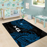 Yap Island Tribal Heritage Area Rug Micronesian Polynesian Tattoo Pattern Blue Black Cultural Art