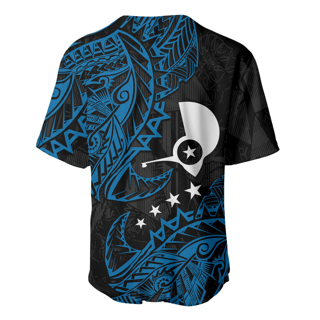 Yap Island Tribal Heritage Baseball Jersey Micronesian Polynesian Tattoo Pattern Blue Black Cultural Art