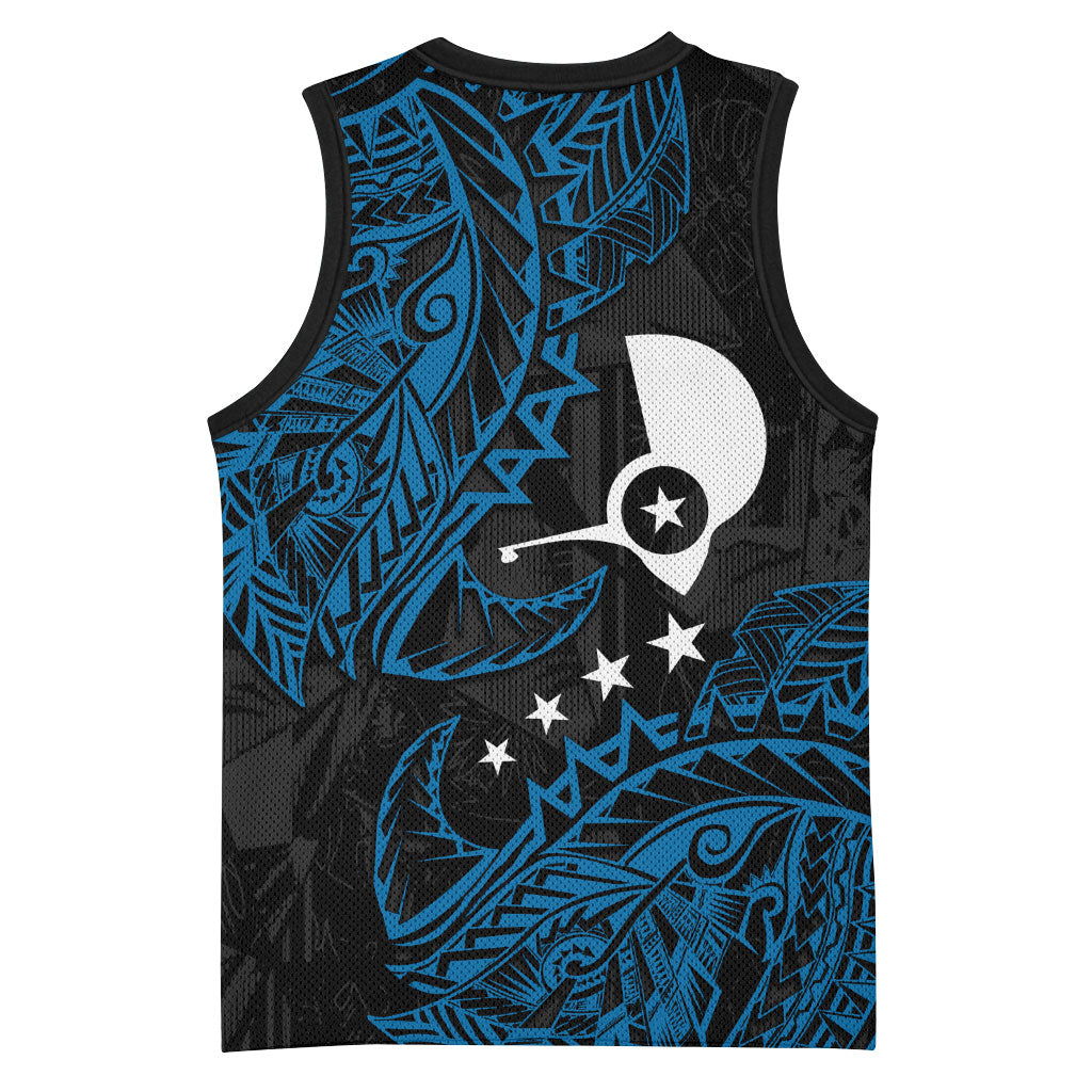 Yap Island Tribal Heritage Basketball Jersey Micronesian Polynesian Tattoo Pattern Blue Black Cultural Art