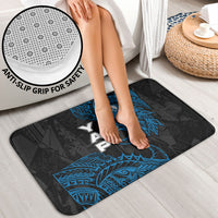 Yap Island Tribal Heritage Bathroom Set Micronesian Polynesian Tattoo Pattern Blue Black Cultural Art