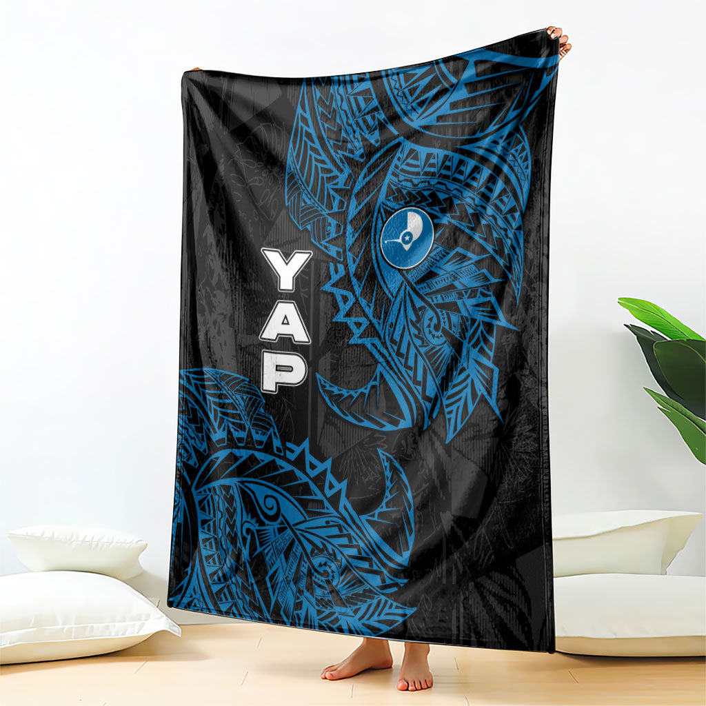 Yap Island Tribal Heritage Blanket Micronesian Polynesian Tattoo Pattern Blue Black Cultural Art