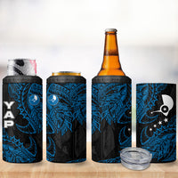 Yap Island Tribal Heritage 4 in 1 Can Cooler Tumbler Micronesian Polynesian Tattoo Pattern Blue Black Cultural Art