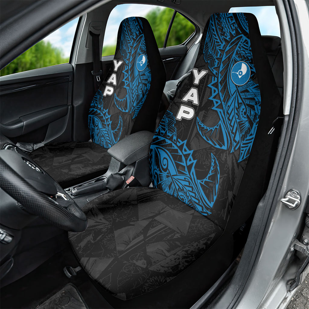 Yap Island Tribal Heritage Car Seat Cover Micronesian Polynesian Tattoo Pattern Blue Black Cultural Art
