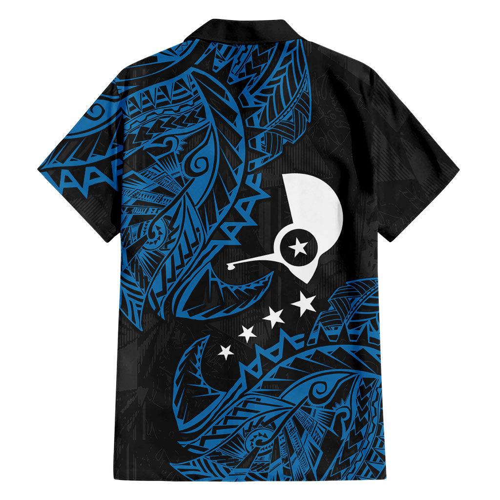 Yap Island Tribal Heritage Family Matching Long Sleeve Bodycon Dress and Hawaiian Shirt Micronesian Polynesian Tattoo Pattern Blue Black Cultural Art