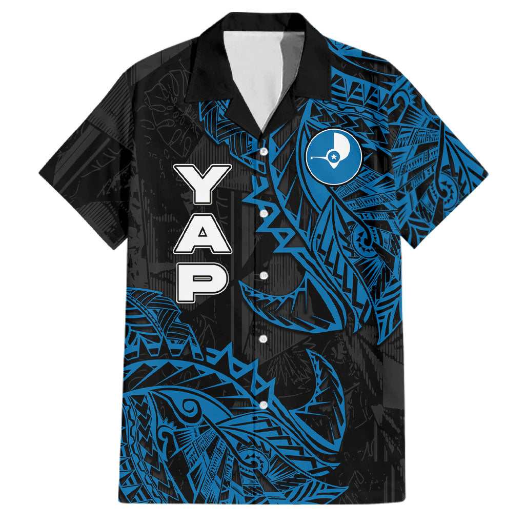 Yap Island Tribal Heritage Family Matching Mermaid Dress and Hawaiian Shirt Micronesian Polynesian Tattoo Pattern Blue Black Cultural Art