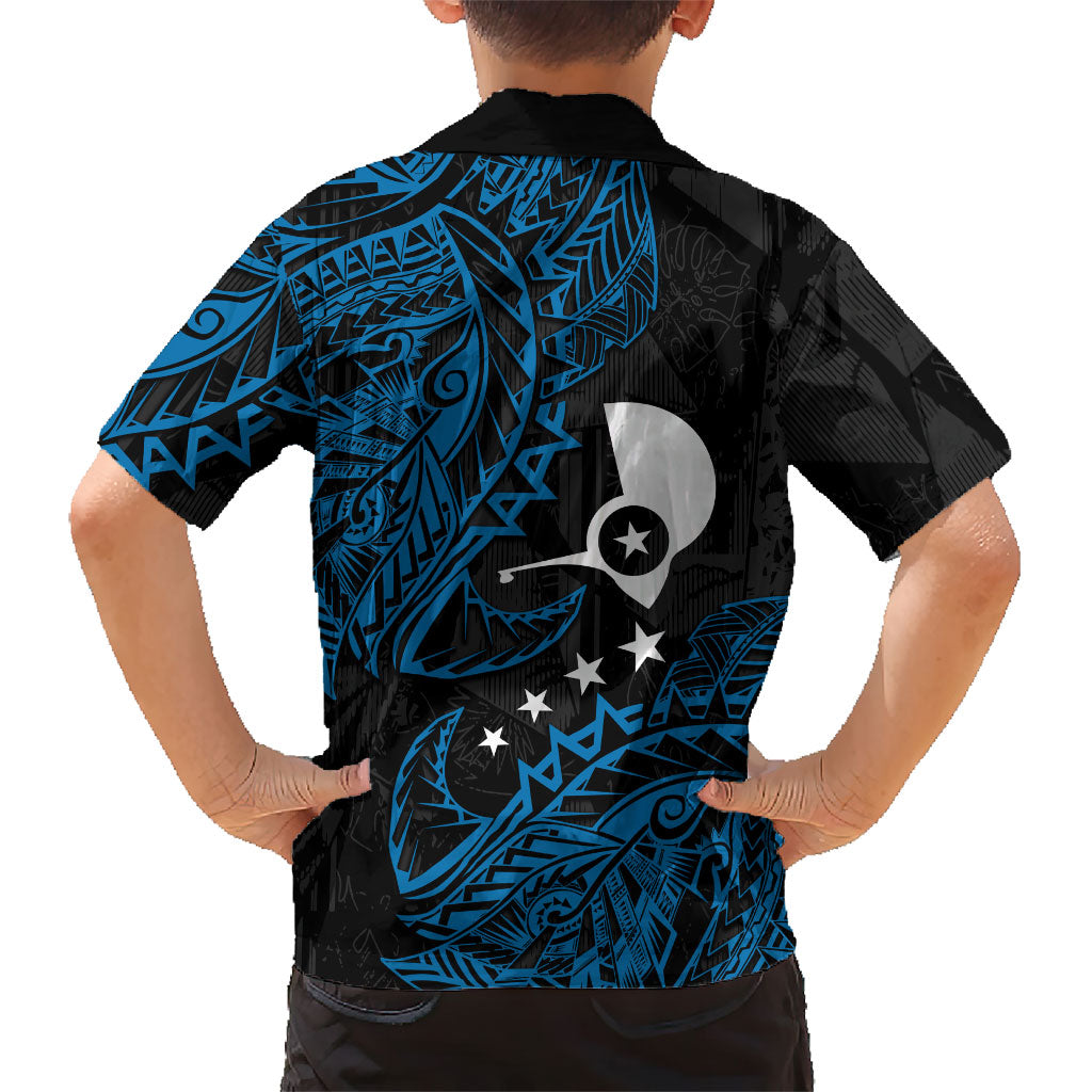 Yap Island Tribal Heritage Family Matching Puletasi and Hawaiian Shirt Micronesian Polynesian Tattoo Pattern Blue Black Cultural Art