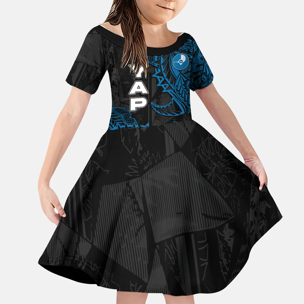 Yap Island Tribal Heritage Family Matching Tank Maxi Dress and Hawaiian Shirt Micronesian Polynesian Tattoo Pattern Blue Black Cultural Art
