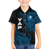 Yap Island Tribal Heritage Family Matching Tank Maxi Dress and Hawaiian Shirt Micronesian Polynesian Tattoo Pattern Blue Black Cultural Art