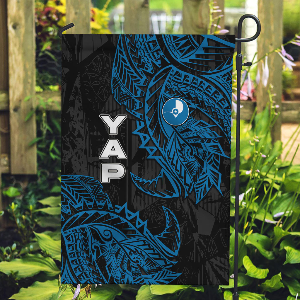 Yap Island Tribal Heritage Garden Flag Micronesian Polynesian Tattoo Pattern Blue Black Cultural Art