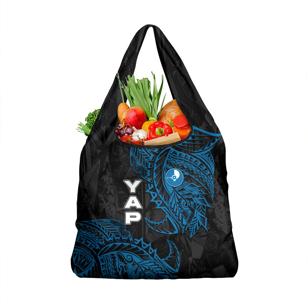 Yap Island Tribal Heritage Grocery Bag Micronesian Polynesian Tattoo Pattern Blue Black Cultural Art TS04 1-pack One Size Black Blue - Polynesian Pride