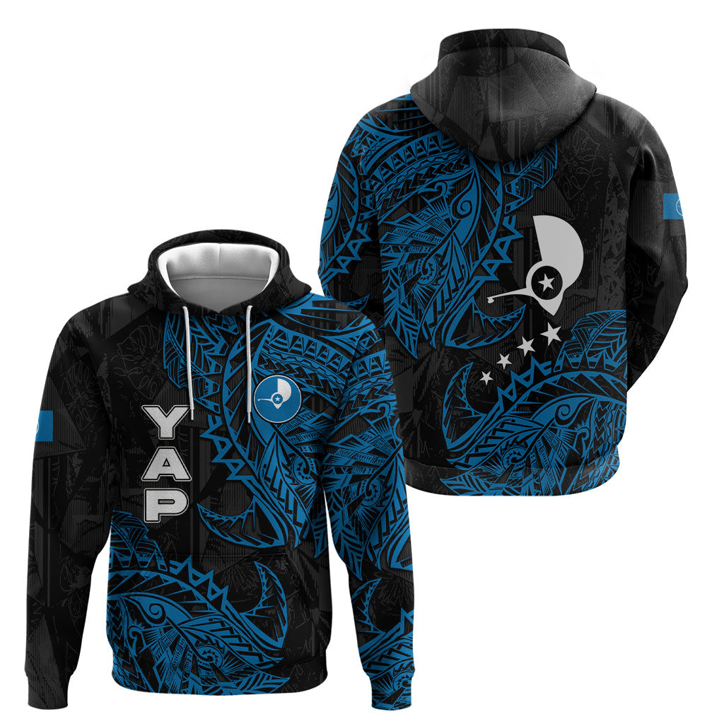 Yap Island Tribal Heritage Hoodie Micronesian Polynesian Tattoo Pattern Blue Black Cultural Art