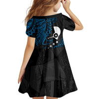 Yap Island Tribal Heritage Kid Short Sleeve Dress Micronesian Polynesian Tattoo Pattern Blue Black Cultural Art