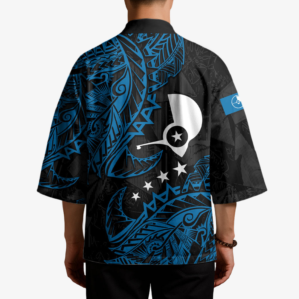 Yap Island Tribal Heritage Kimono Micronesian Polynesian Tattoo Pattern Blue Black Cultural Art
