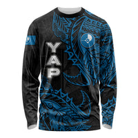 Yap Island Tribal Heritage Long Sleeve Shirt Micronesian Polynesian Tattoo Pattern Blue Black Cultural Art