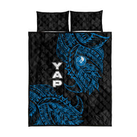 Yap Island Tribal Heritage Quilt Bed Set Micronesian Polynesian Tattoo Pattern Blue Black Cultural Art