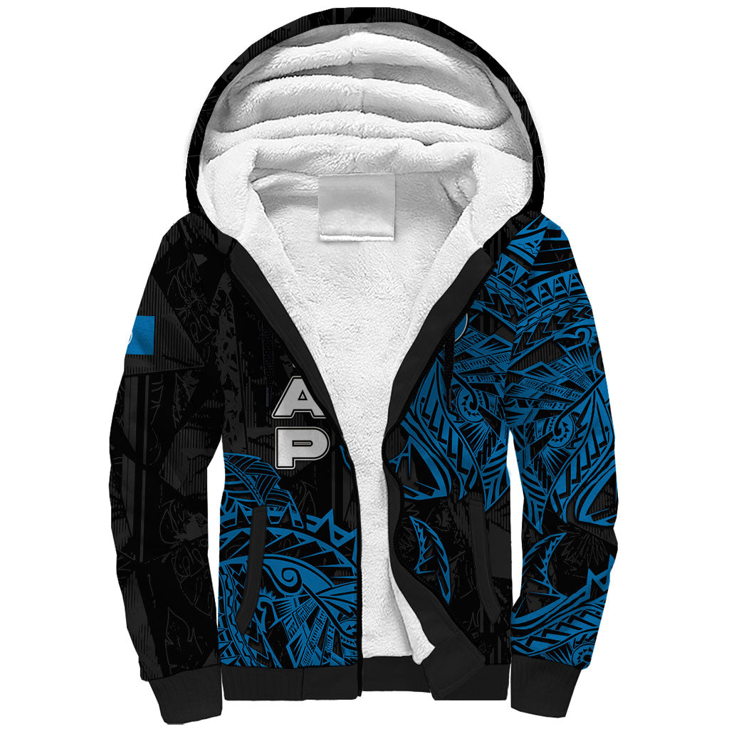Yap Island Tribal Heritage Sherpa Hoodie Micronesian Polynesian Tattoo Pattern Blue Black Cultural Art TS04 Unisex Black Blue - Polynesian Pride