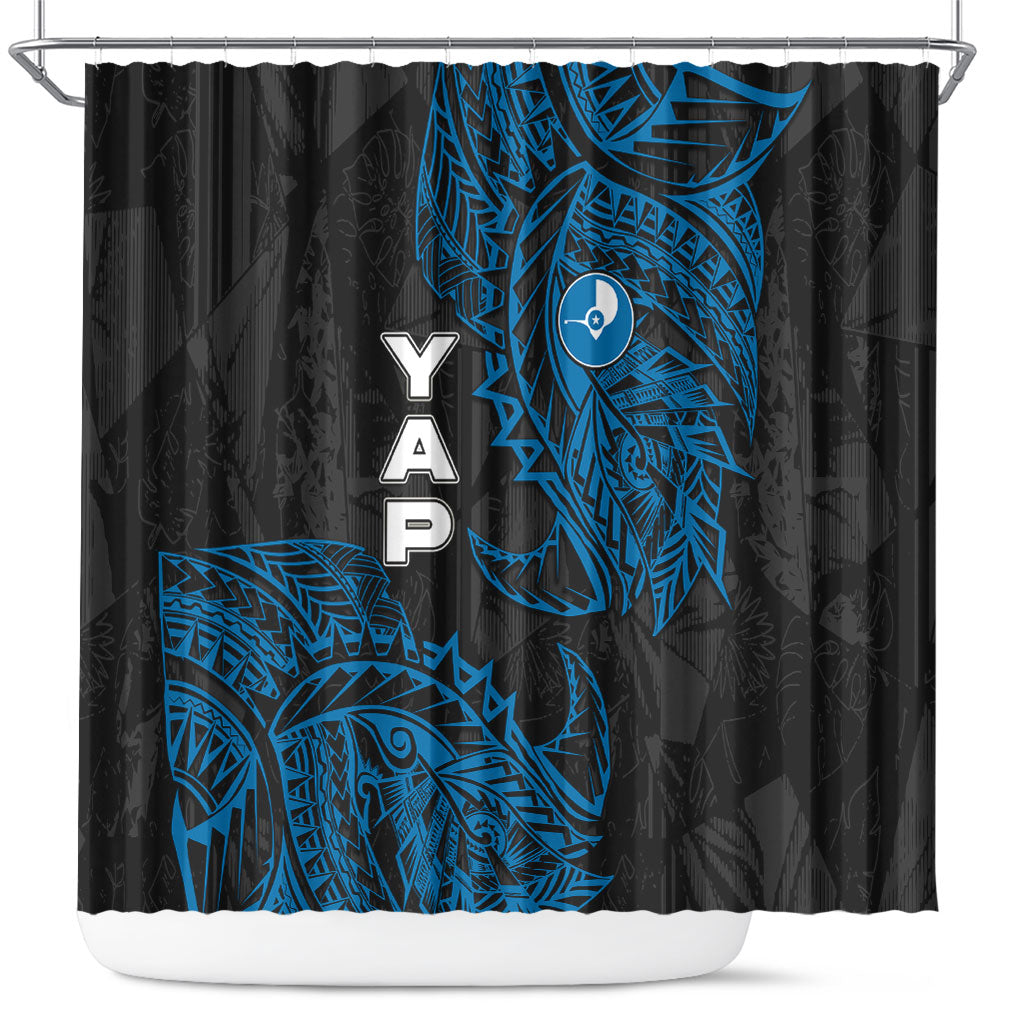 Yap Island Tribal Heritage Shower Curtain Micronesian Polynesian Tattoo Pattern Blue Black Cultural Art TS04 Black Blue - Polynesian Pride