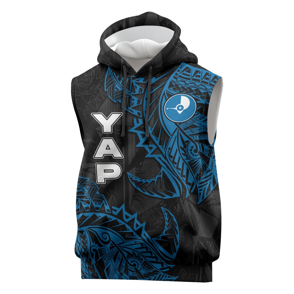 Yap Island Tribal Heritage Sleeveless Hoodie Micronesian Polynesian Tattoo Pattern Blue Black Cultural Art TS04 Black Blue - Polynesian Pride