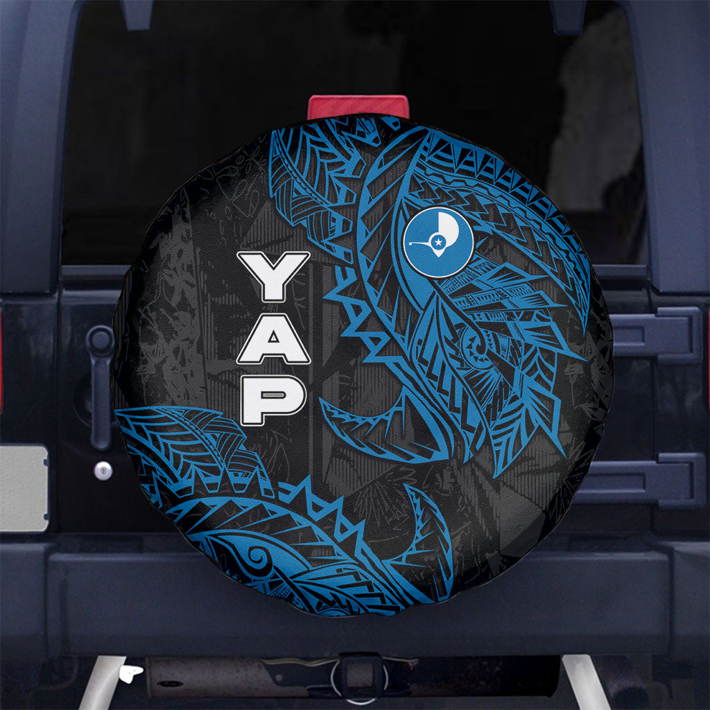 Yap Island Tribal Heritage Spare Tire Cover Micronesian Polynesian Tattoo Pattern Blue Black Cultural Art TS04 No hole Black Blue - Polynesian Pride